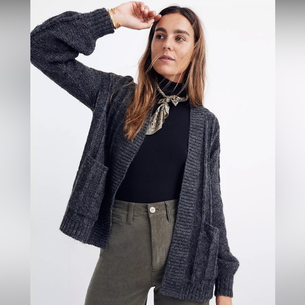 Madewell Bubble-Sleeve Cableknit Cardigan Sweater